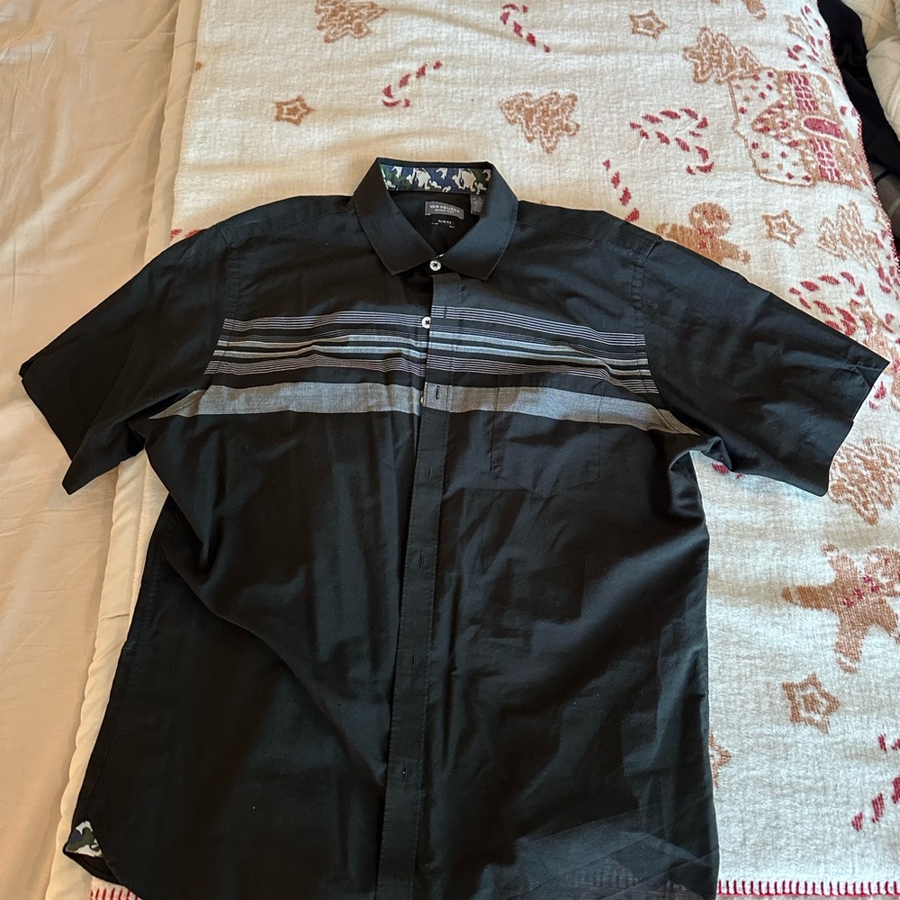 Van Heusen Black and Green Camo Shirt